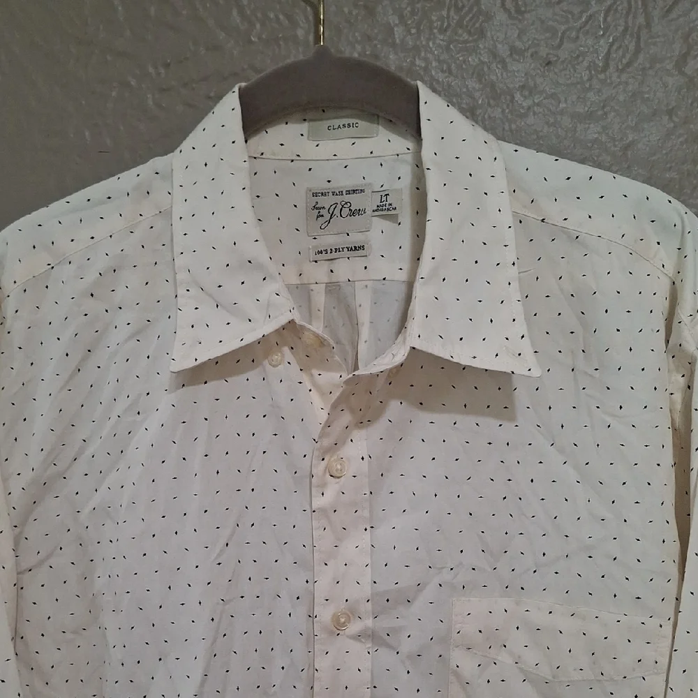 J. Crew Men's Cream Button Down Shirt with Dots Size LT